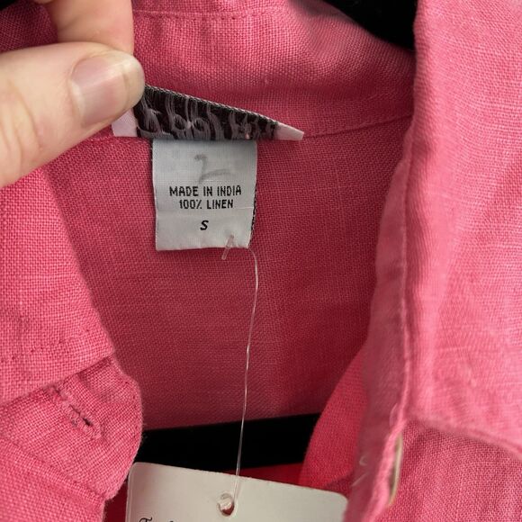 Toofan Womens Linen Pink Button Up Blouse 3/4 Sleeve Small Collared - Picture 5 of 11